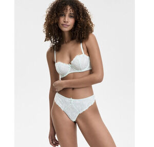 INC International Concepts Women Lace Balconette Underwire Bra Clear Dew Size L